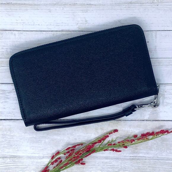 Coach Long Zip Around Wallet in Silver/Black Leather C3441 - Picture 2 of 5